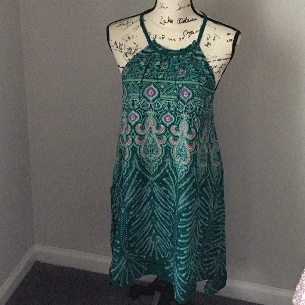 O’Neill Tamera dark teal green print halter dress